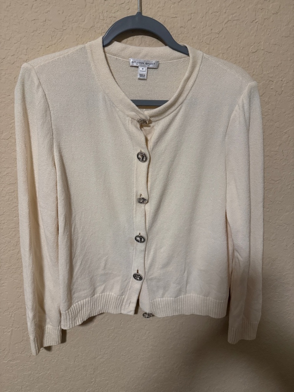 St. john Cream Crewneck Button Cardigan Sweater size medium